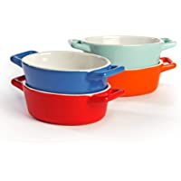 Mini platos de horno de cerámica - Juego de 4 | Horno a la mesa Platos para hornear | Colores rojo- azul- verde y…